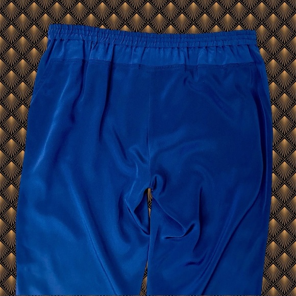 Vince Navy Blue 100% Silk Drawstring Waist Tapered Slim Leg Tuxedo Stripe Pants - Picture 12 of 16